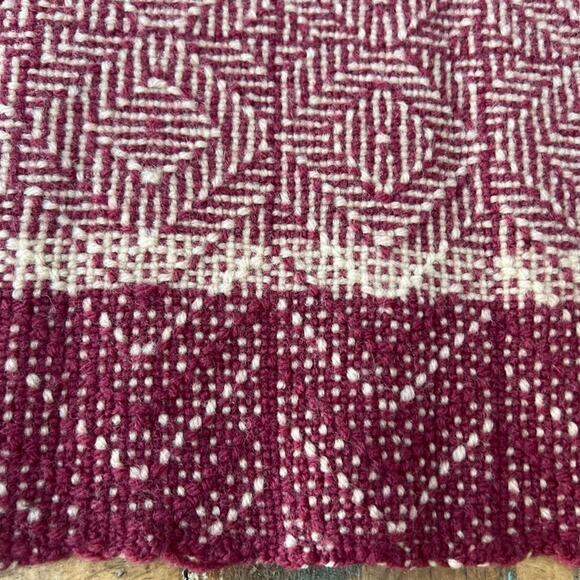 Hand Woven Wool Blanket 58 x 36" by Laura Lenglet Maroon Ivory Geometric Fringe - Picture 3 of 7